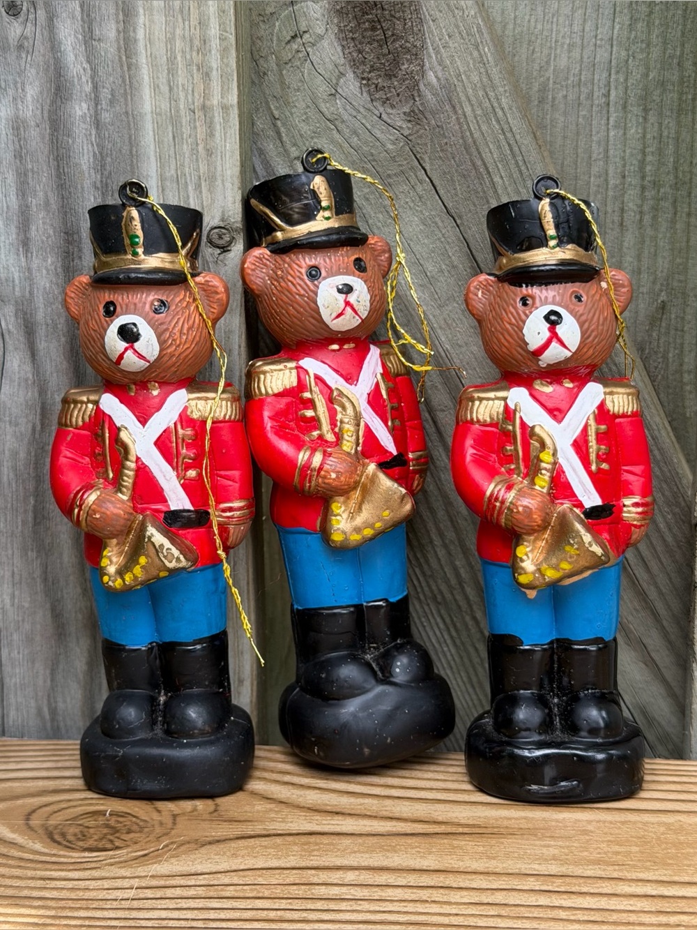 Vintage Christmas Nutcracker Bear Ornaments Plastic Hollow 5” Set of Three